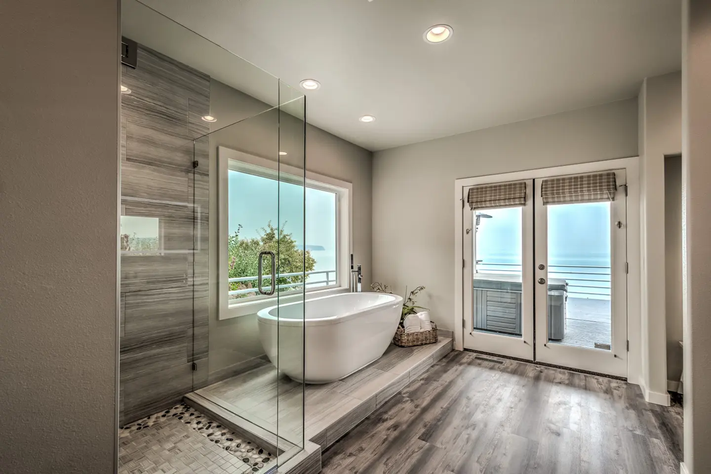 Bathroom oasis with LVT flooring and French doors